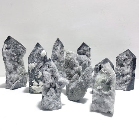 9 Pieces Black Clear Quartz Cluster Raw Side Point Tower - Wholesale Crystals