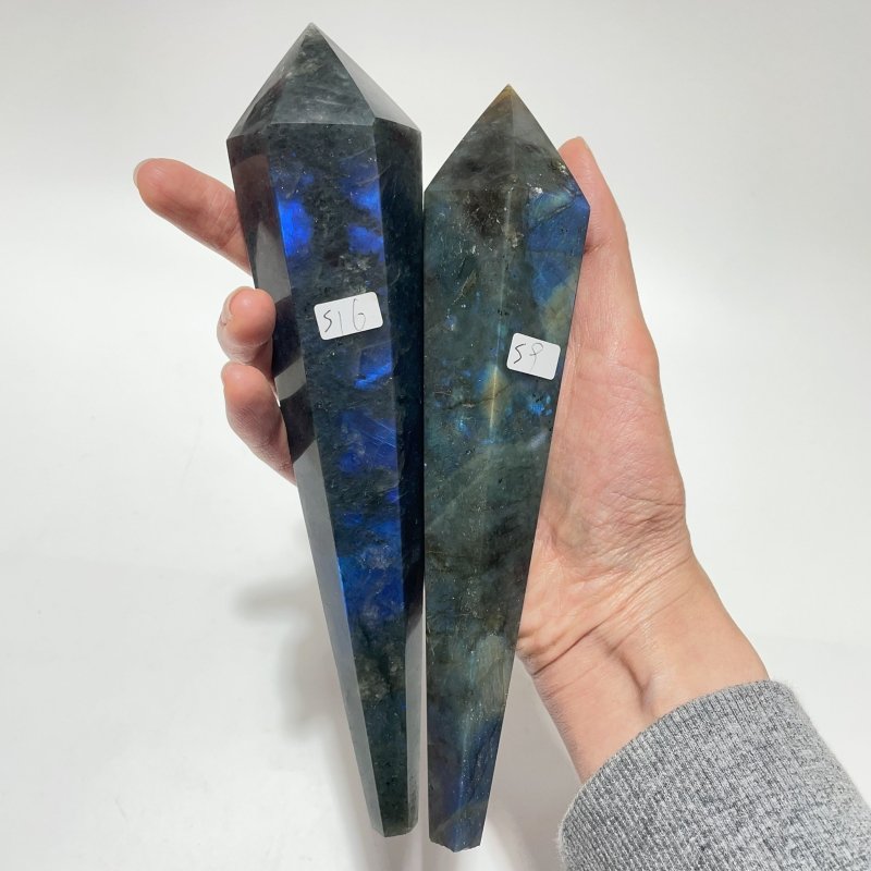 9 Pieces High Quality Labradorite Magic Scepter Wand Points With Stand -Wholesale Crystals