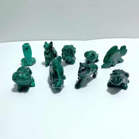 9 Pieces Malachite Mixed Animals Carving - Wholesale Crystals