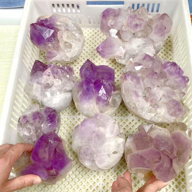 9 Pieces Raw Amethyst Cluster Polished Bottom Egg Shape (Sea Freight Only) -Wholesale Crystals