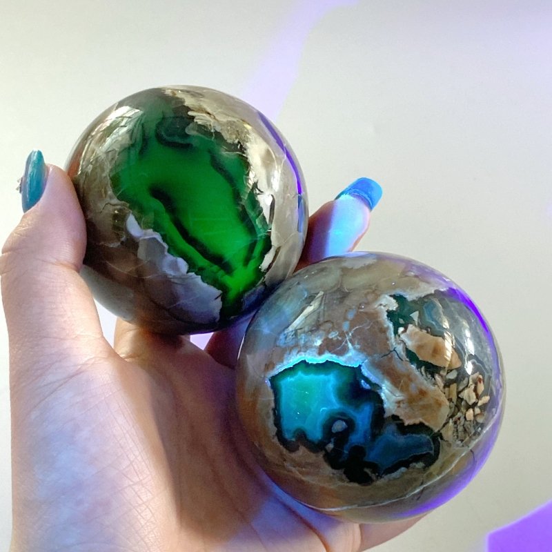 9 Pieces Volcano Agate Spheres Balls(UV - Reactive) - Wholesale Crystals