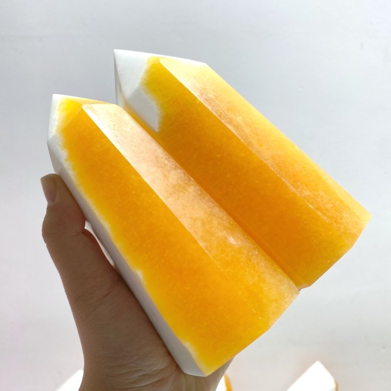 9 Pieces Yellow Calcite Points Raw Side - Wholesale Crystals