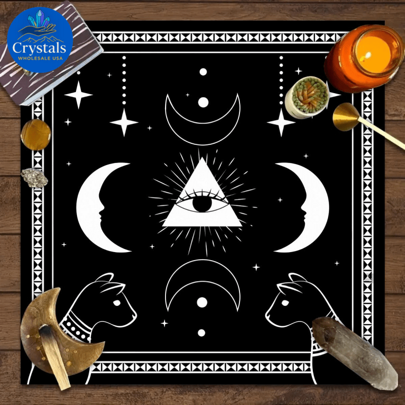 9 Sun Floral & Moon Phase Tarot Tablecloth - Wholesale Crystals