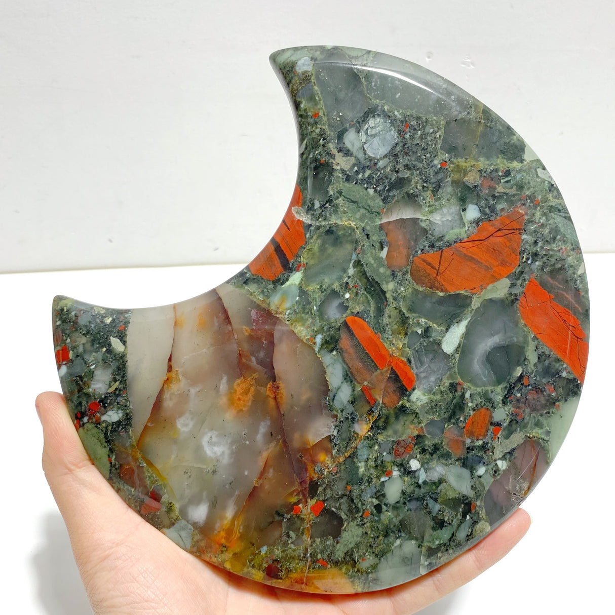 2 Pieces Large Africa Blood Stone Moon Carving With Stand