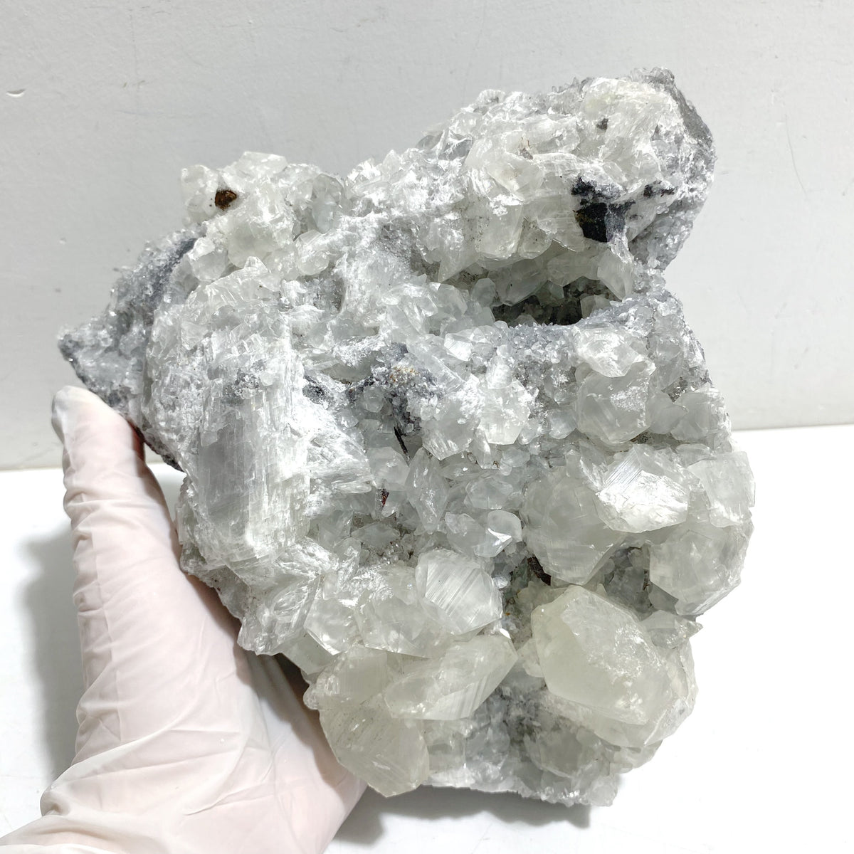 3 Pieces Large Black Clear Quartz Cluster Mixed Calcite Specimen