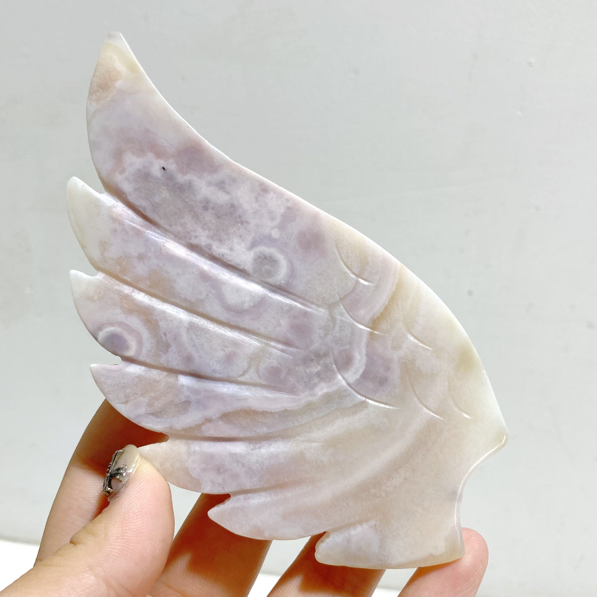 Pink Amethyst Heart Wing Carving With Stand