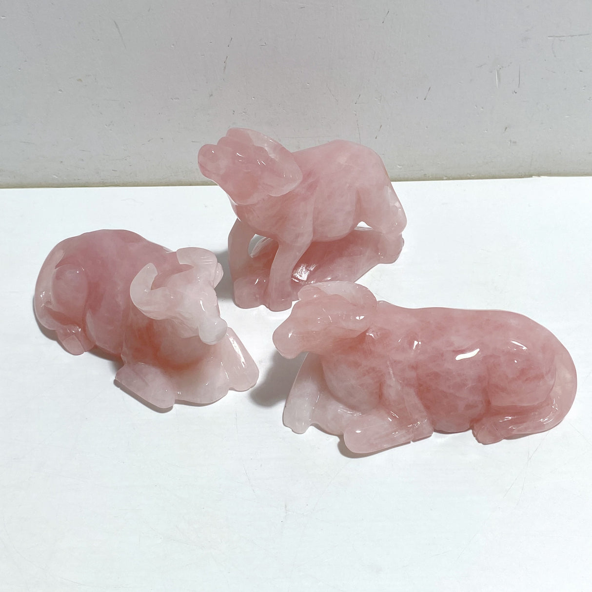 3 Pieces Rose Quartz Cattle Carving