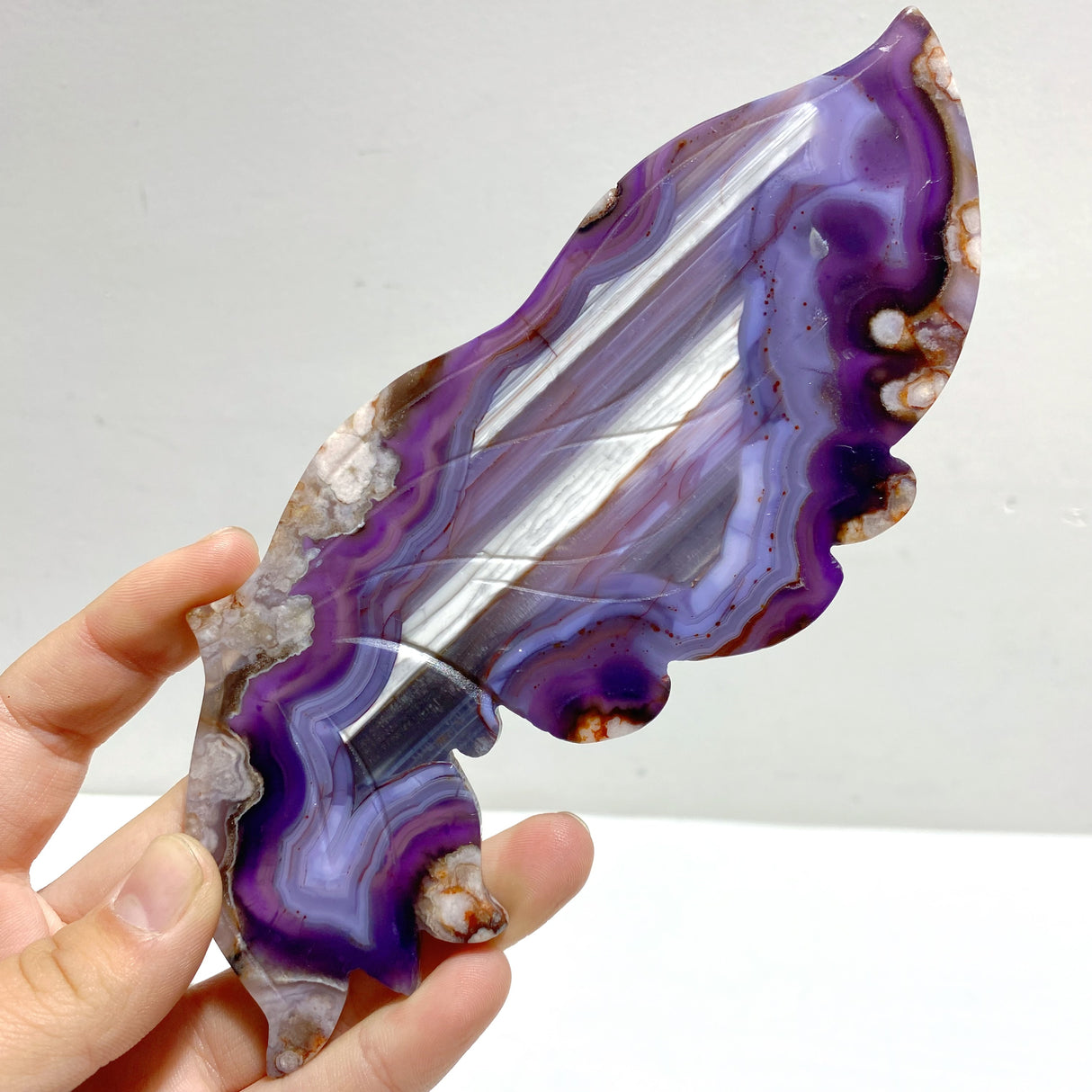 Unique Purple Sakura Flower Agate Butterfly Wing Carving With Stand