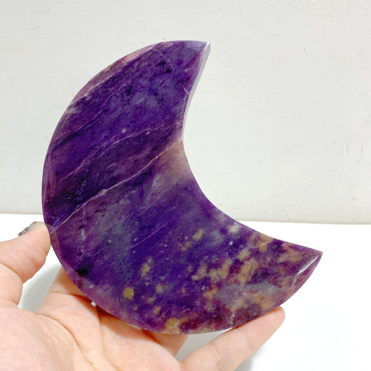 4 Pieces Large Charoite Moon Carving With Stand #1