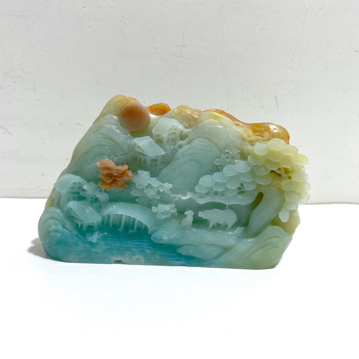 2 Pieces Beautiful Caribbean Calcite Landscape Pavilion Carving #10