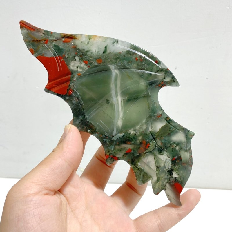 Africa Blood Stone Demon And Angel Wing Carving With Stand - Wholesale Crystals