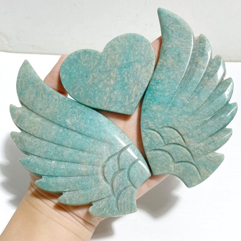 Amazonite Heart Wing Carving With Stand -Wholesale Crystals