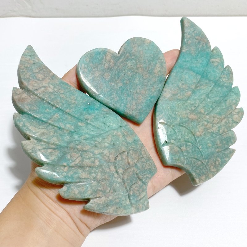 Amazonite Heart Wing Carving With Stand -Wholesale Crystals