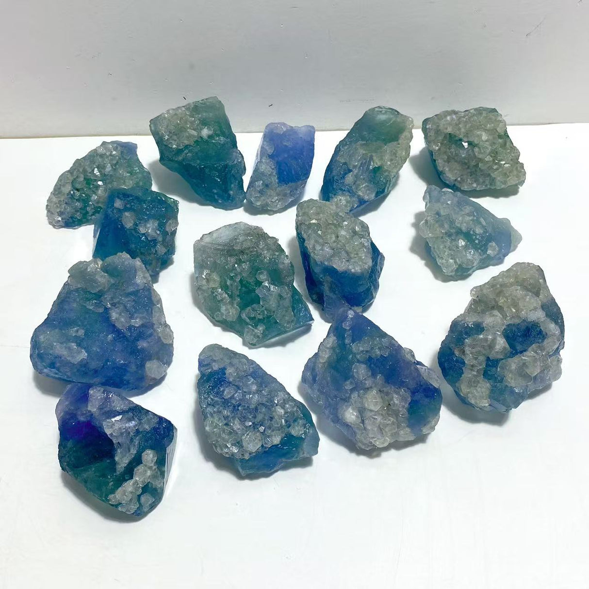 14 Pieces Blue Fluorite Mixed Calcite Raw Stone Specimen For Collection
