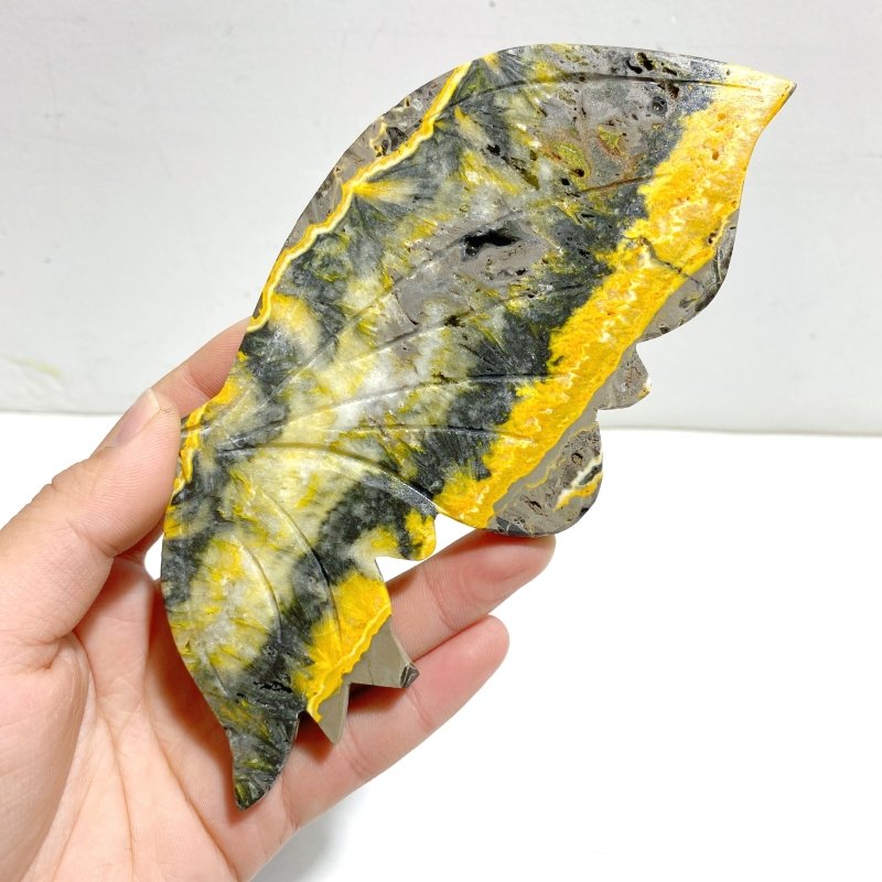Beautiful Bumble Bee Stone Jasper Butterfly Wing Carving With Stand - Wholesale Crystals