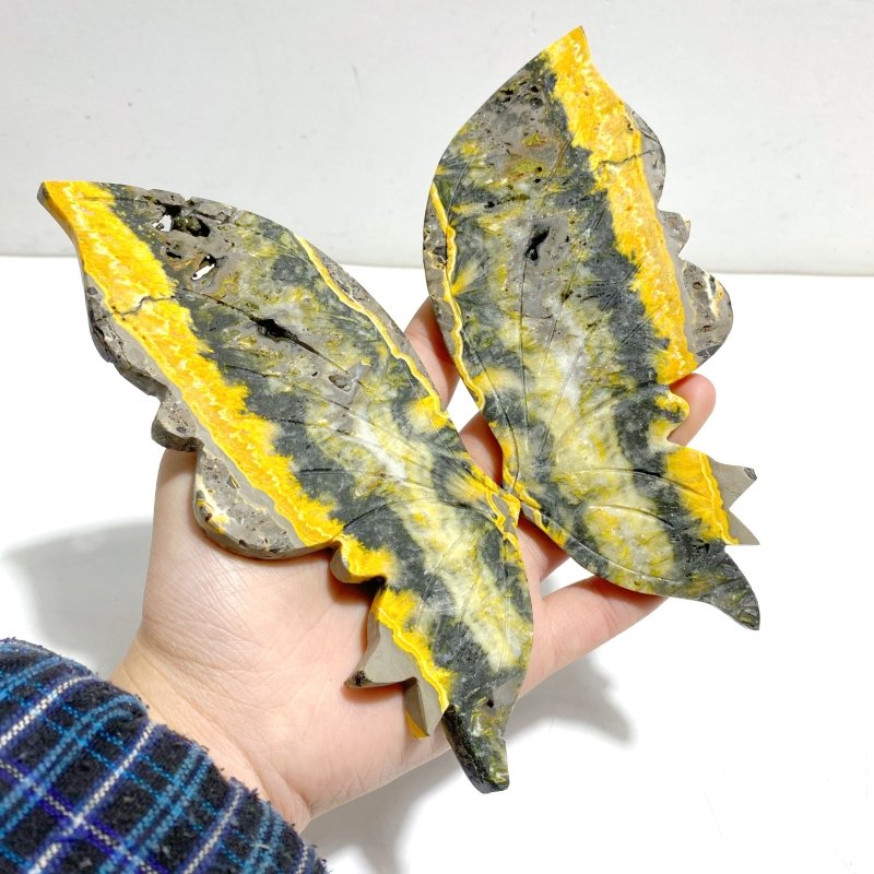 Beautiful Bumble Bee Stone Jasper Butterfly Wing Carving With Stand - Wholesale Crystals