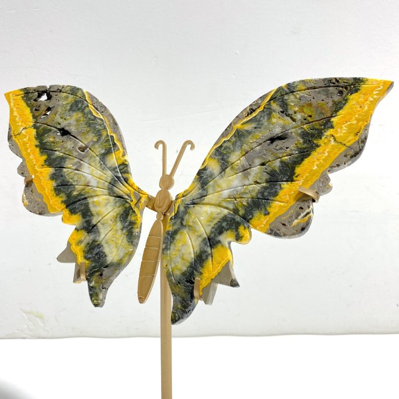 Beautiful Bumble Bee Stone Jasper Butterfly Wing Carving With Stand - Wholesale Crystals