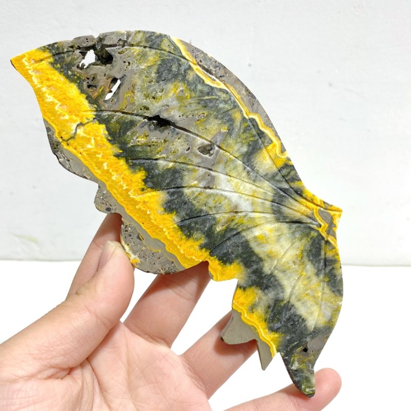 Beautiful Bumble Bee Stone Jasper Butterfly Wing Carving With Stand - Wholesale Crystals