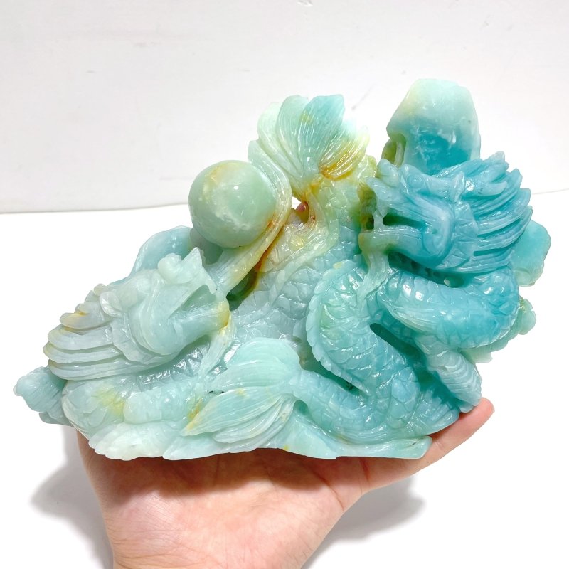 Beautiful Caribbean Calcite Two Dragons Playing with a Pearl Carving - Wholesale Crystals