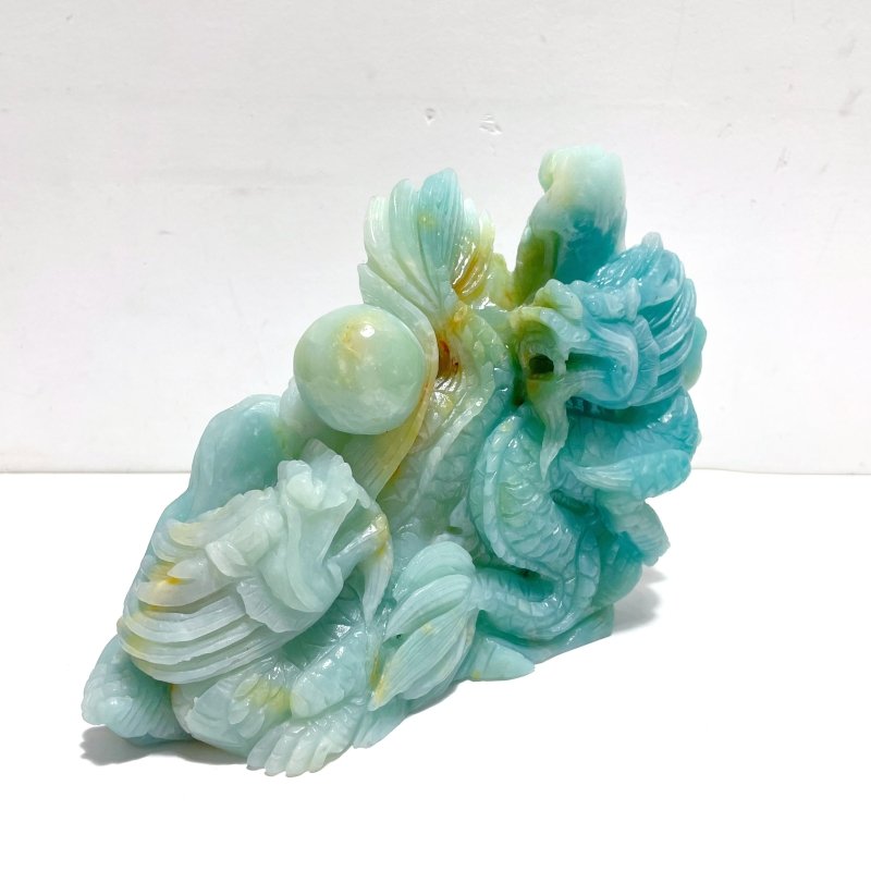 Beautiful Caribbean Calcite Two Dragons Playing with a Pearl Carving - Wholesale Crystals