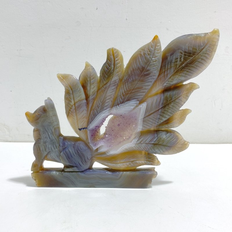 Beautiful Geode Agate Druzy Nine-tailed Fox Carving 21 -Wholesale Crystals