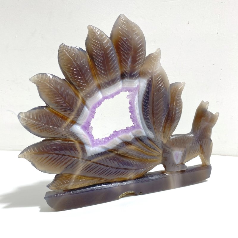Beautiful Geode Druzy Agate Nine - tailed Fox Carving 4 - Wholesale Crystals