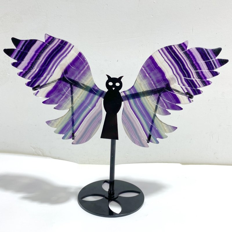 Beautiful Rainbow Fluorite Symmetry Owl Wing Carving With Stand -Wholesale Crystals