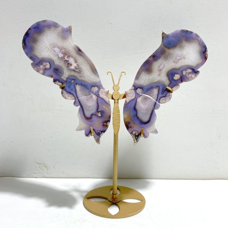 Beautiful Sakura Flower Agate Butterfly Wing Carving With Stand - Wholesale Crystals
