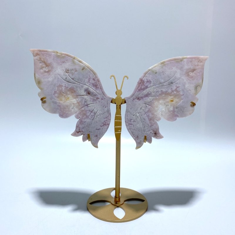 Beautiful Sakura Flower Agate Butterfly Wing Carving With Stand - Wholesale Crystals