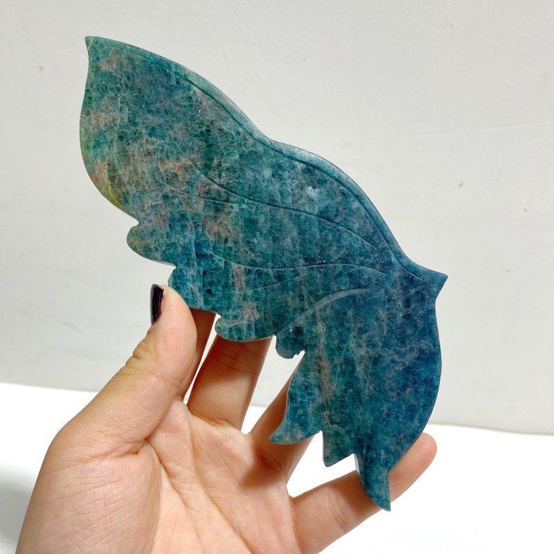 Blue Apatite Butterfly Wing Carving With Stand - Wholesale Crystals
