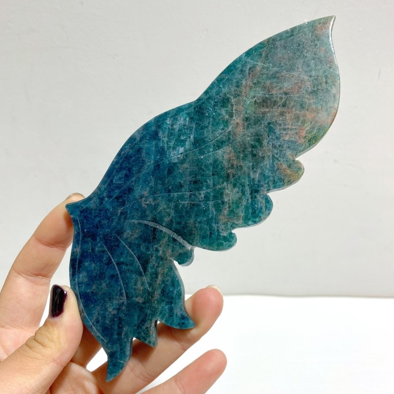 Blue Apatite Butterfly Wing Carving With Stand - Wholesale Crystals