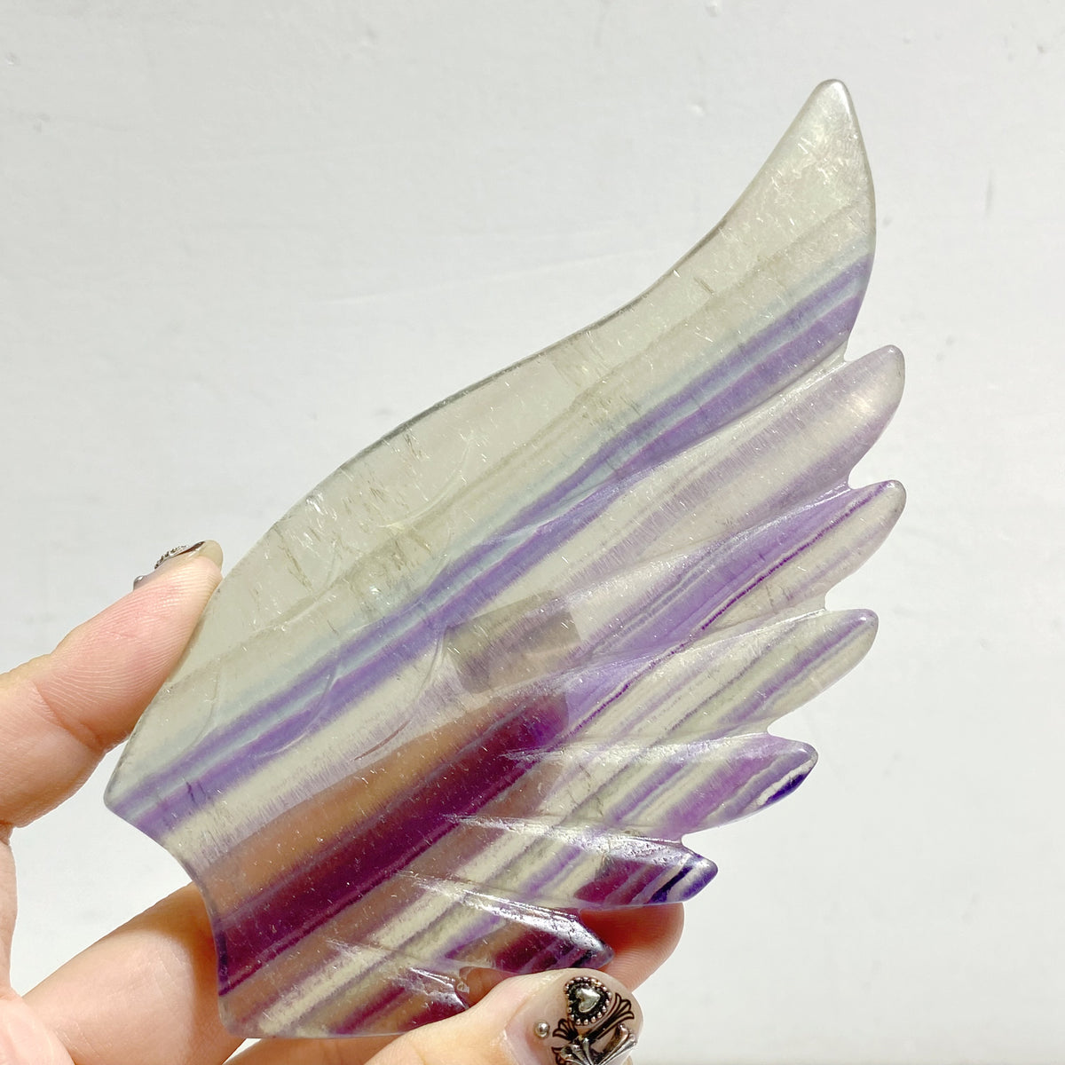 Symmetrical Fluorite Heart Wing Carving With Stand