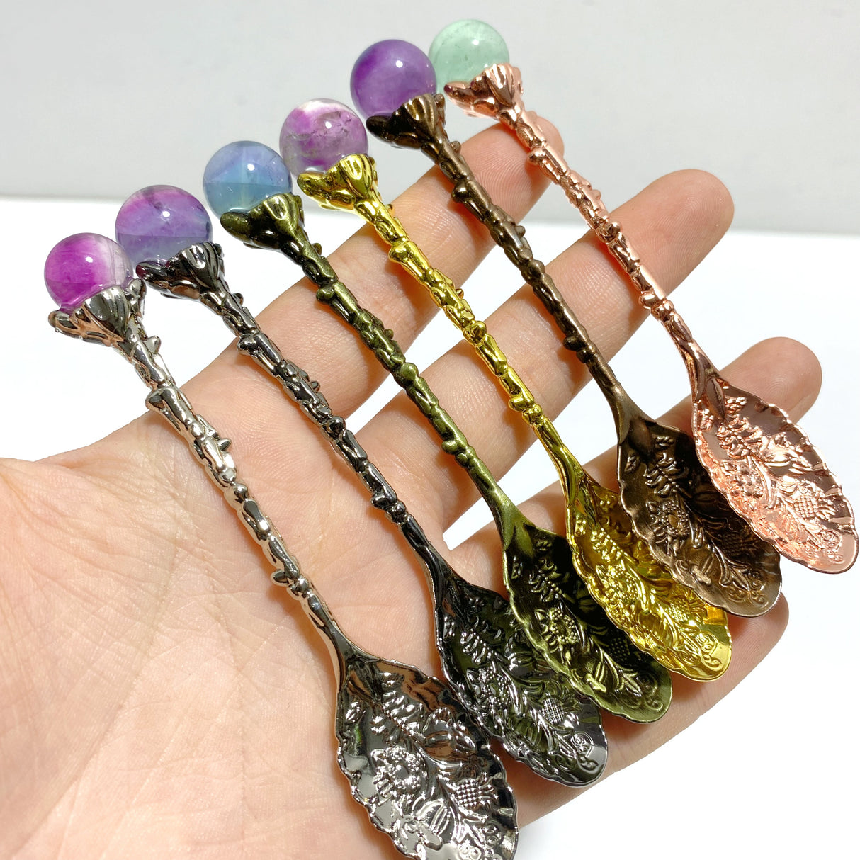 Colorful Fluorite Sphere Coffee Spoon Wholesale