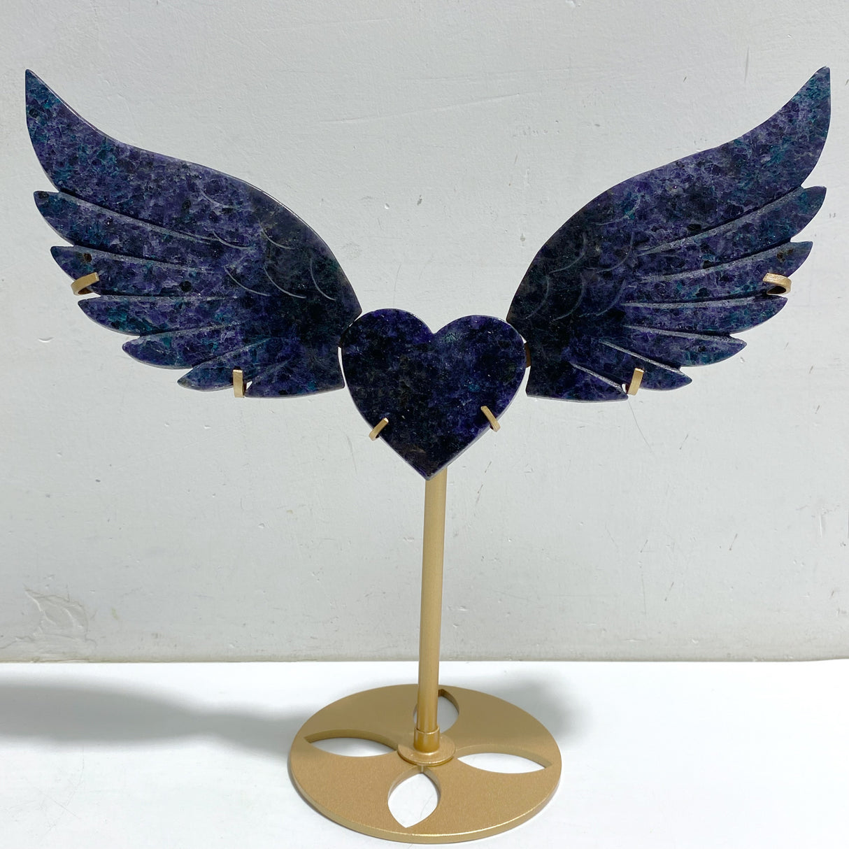 Unique Fluorite Mixed Blue Apatite Heart Wing Carving With Stand