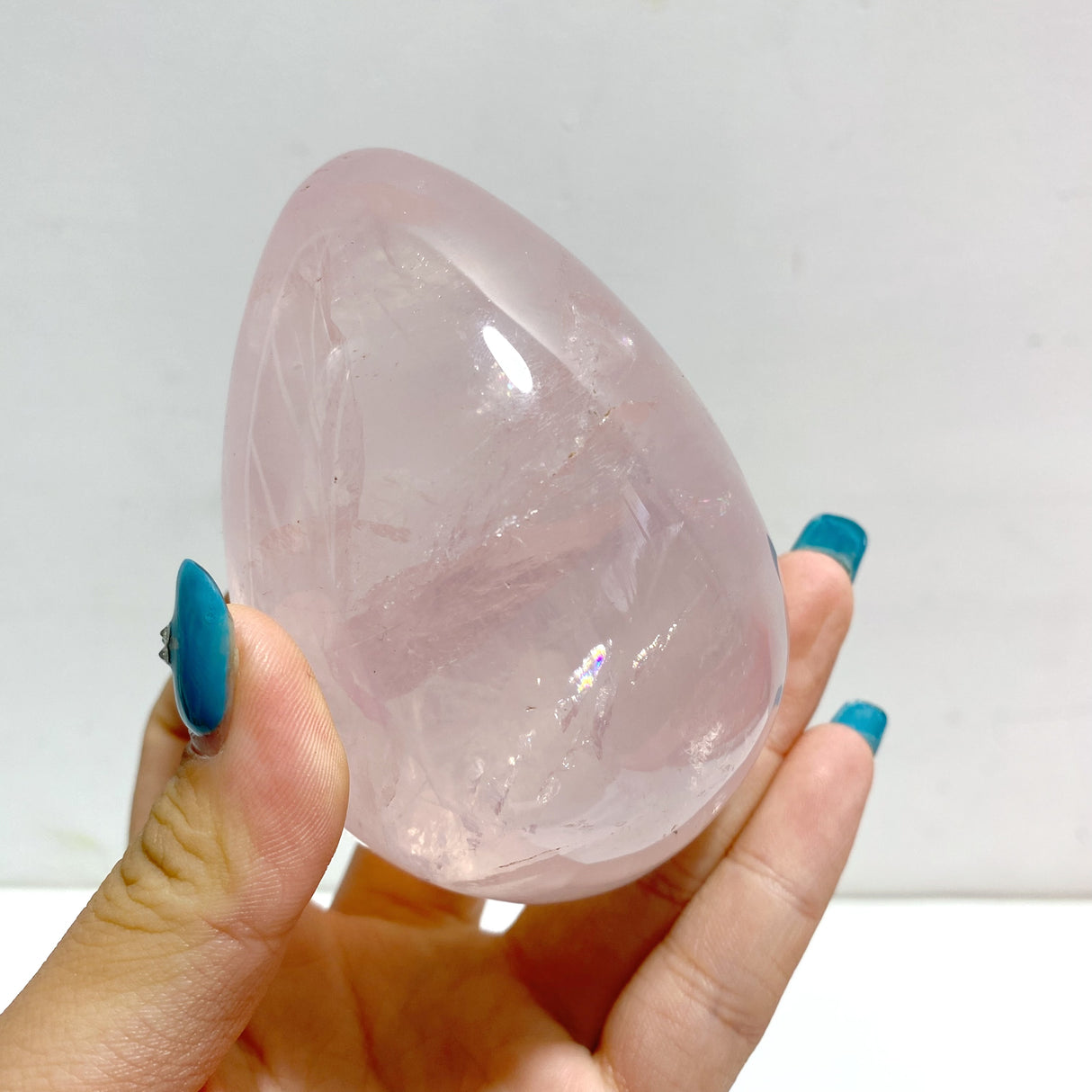 12 Pieces Six Star Line Rose Quartz Eggs With Rainbow