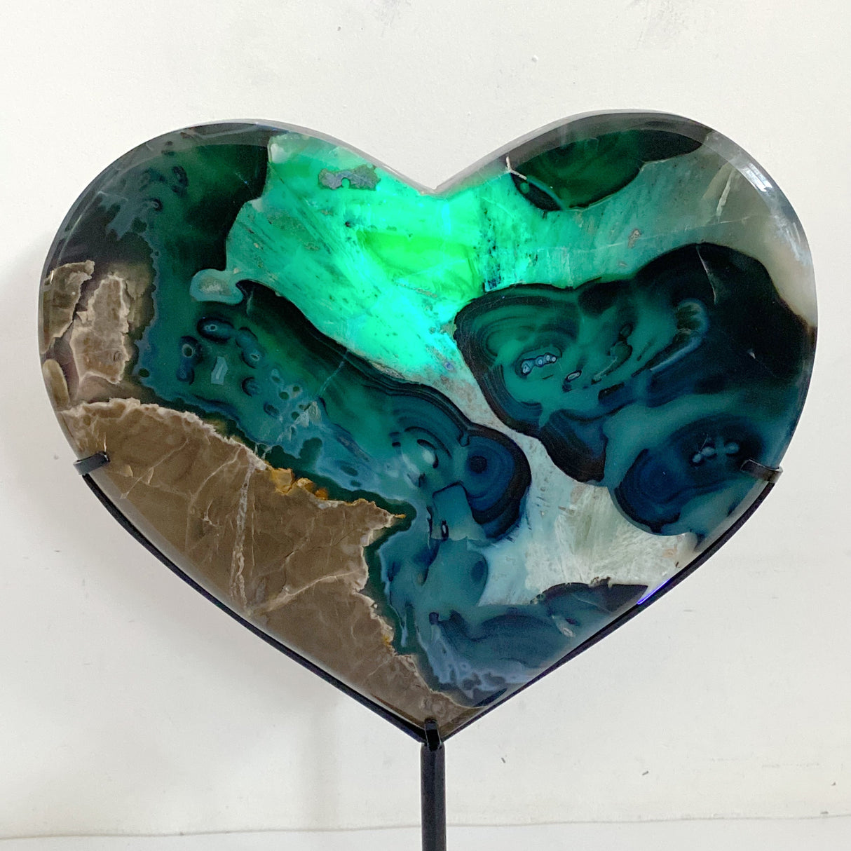 Large Volcano Agate Heart With Stand (UV-Reactive)