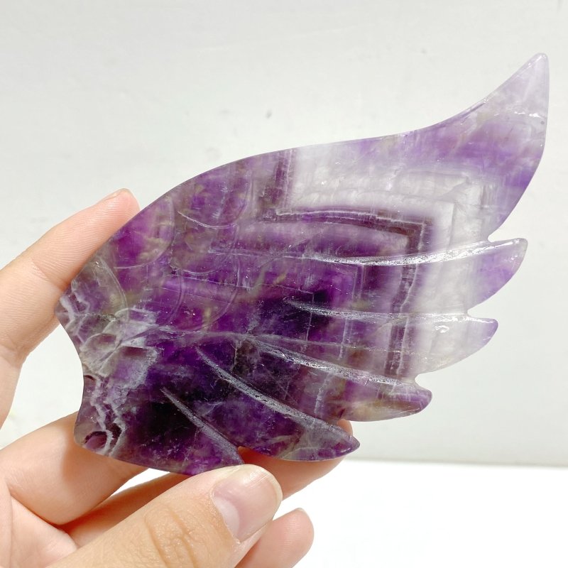 Chevron Amethyst Heart Wing Carving With Stand - Wholesale Crystals