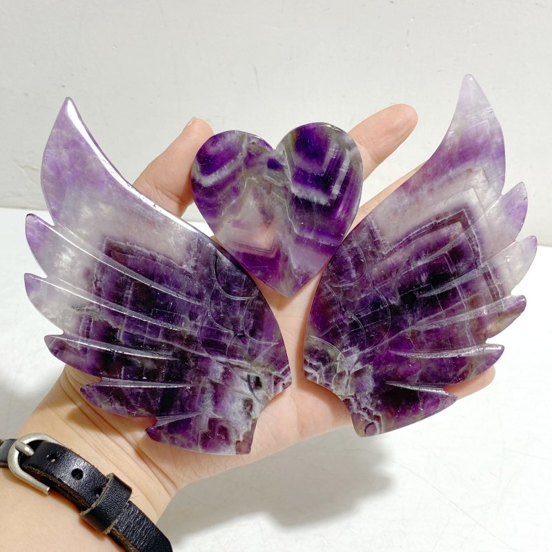 Chevron Amethyst Heart Wing Carving With Stand - Wholesale Crystals