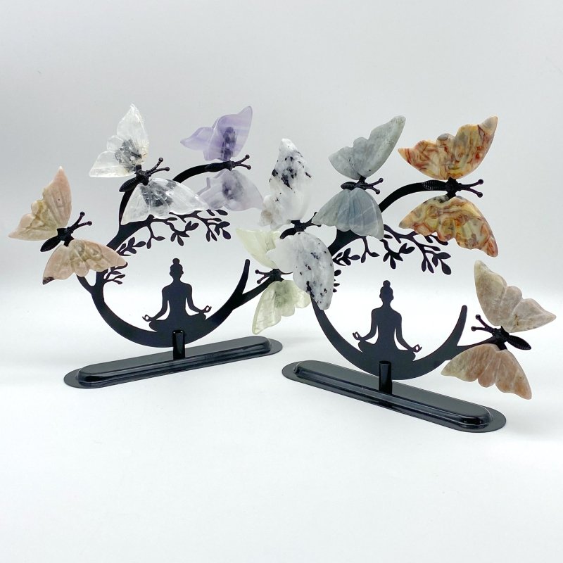 Crystal Butterfly Wings with Yoga Pose Metal Stand Wholesale (Assorted Materials) -Wholesale Crystals