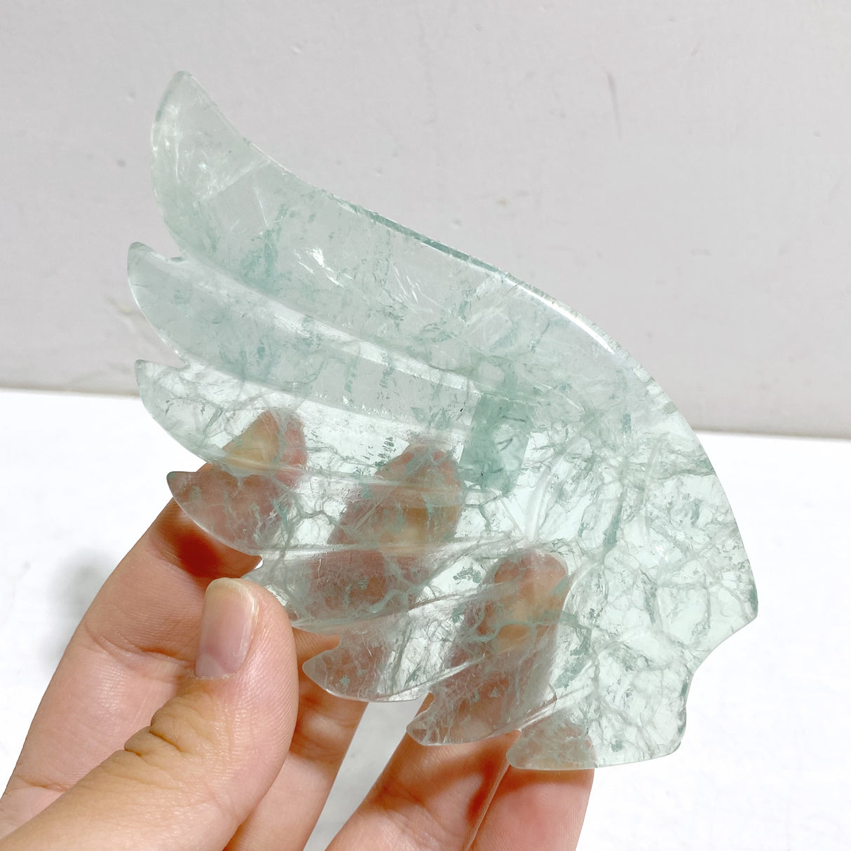 Unique Green Fluorite Heart Wing Carving With Stand
