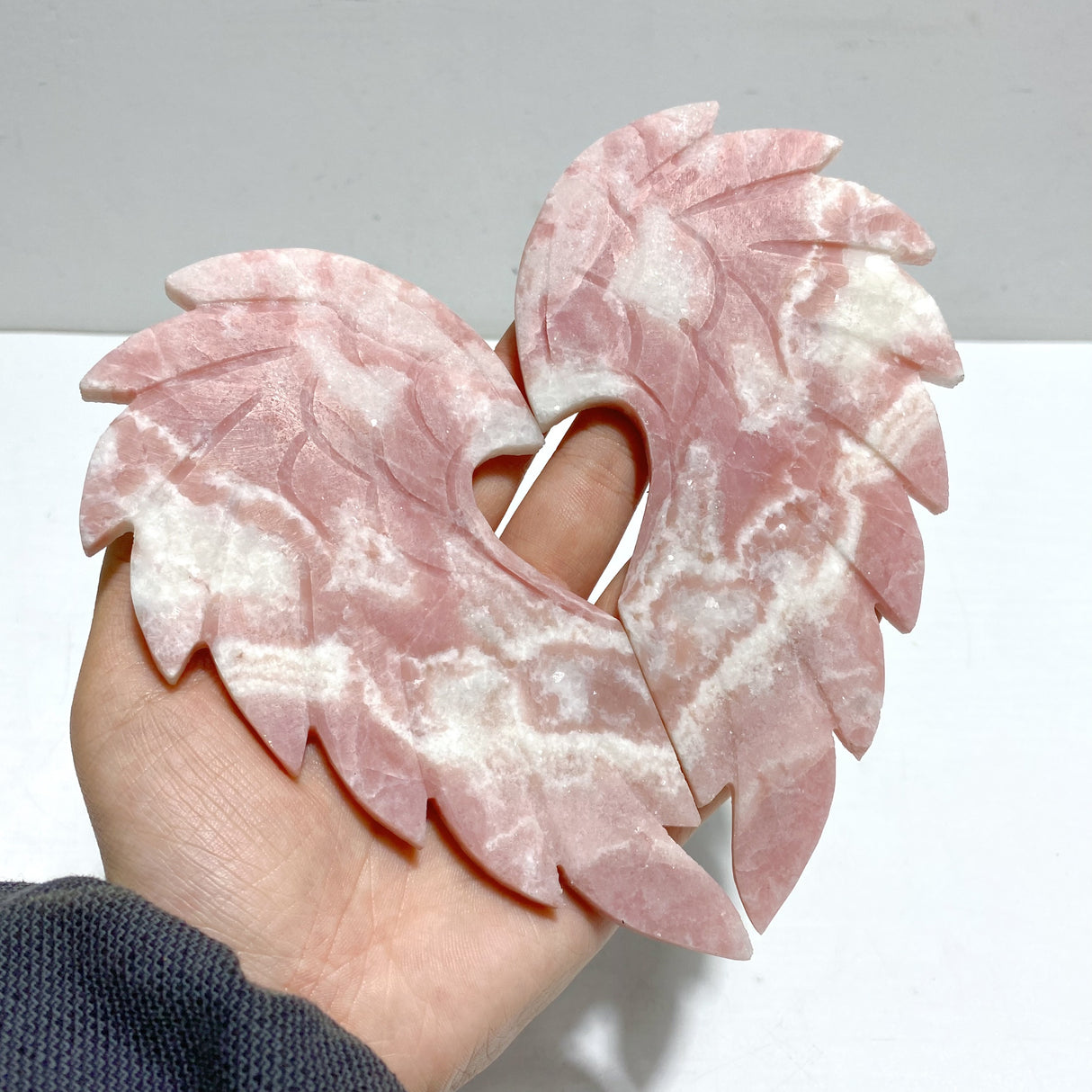 2 Pieces Pink Opal Heart Carving With Stand