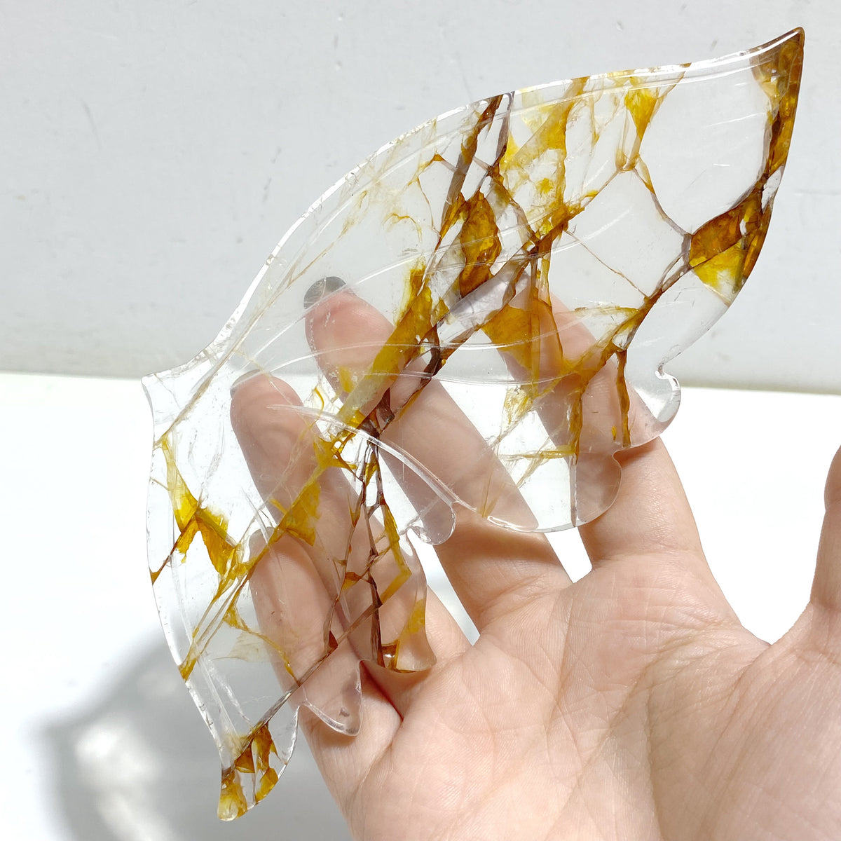 Golden Hematoid Quartz Fire Quartz Butterfly Wing Carving With Stand