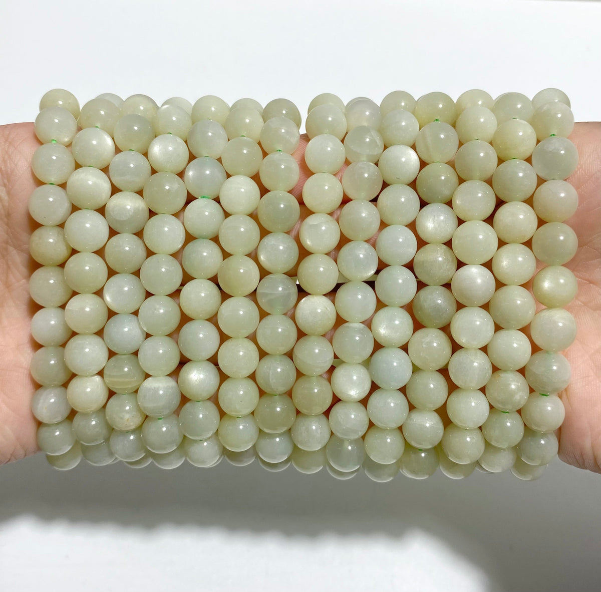 14 Pieces 9mm Light Green Moonstone Bracelet
