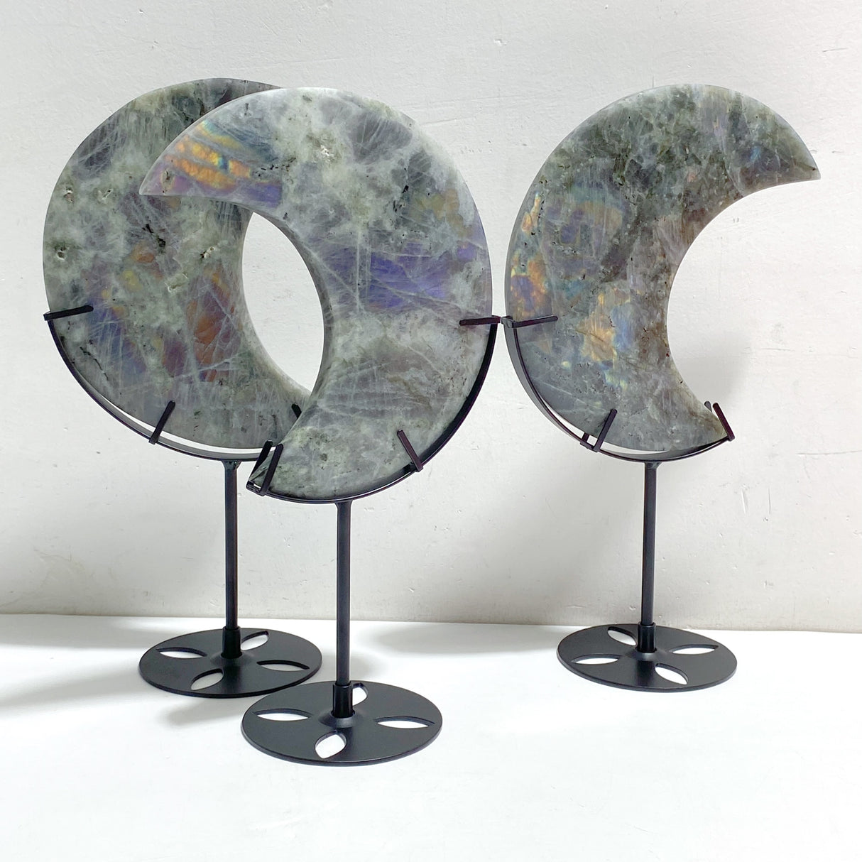 3 Pieces Beautiful Labradorite Moon Carving With Stand
