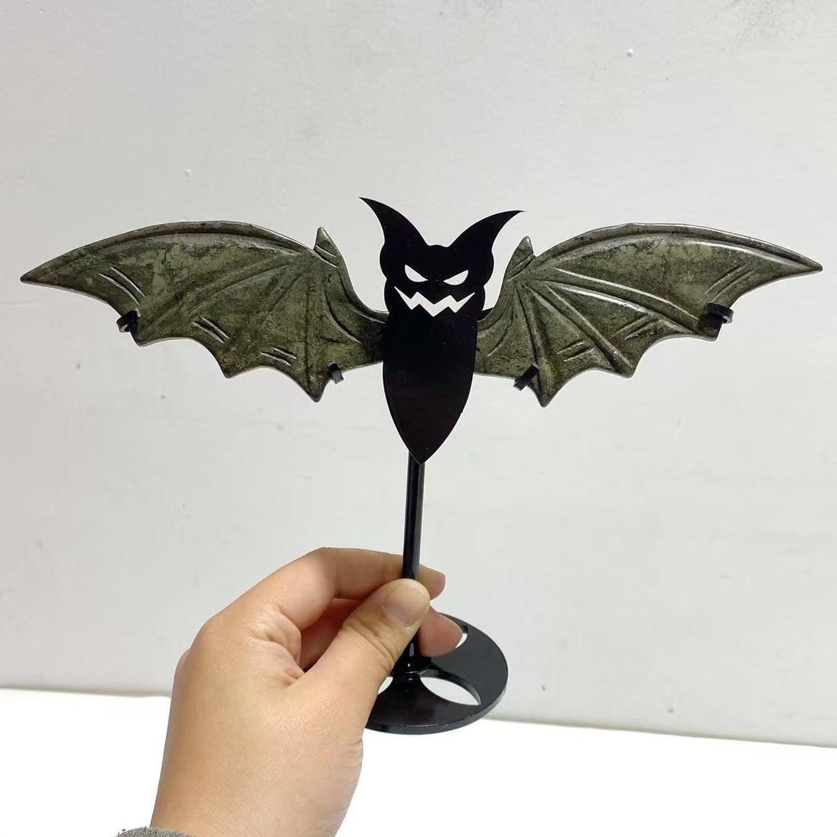 4 Pairs Pyrite Bat Wing Carving With Stand