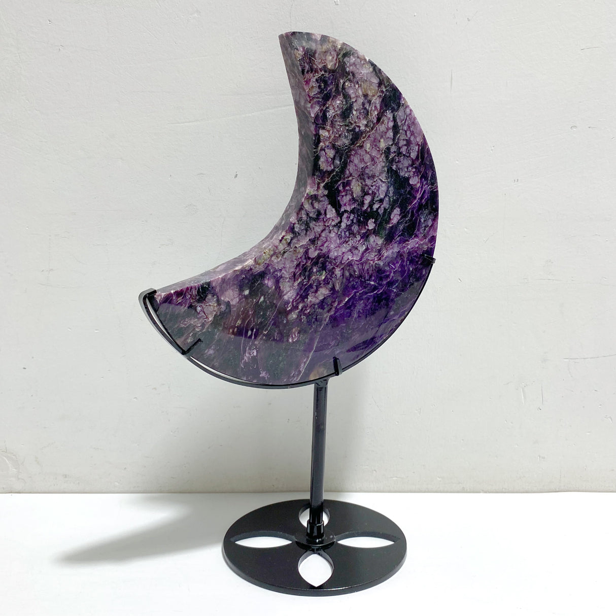 4 Pieces Large Charoite Moon Carving With Stand #1