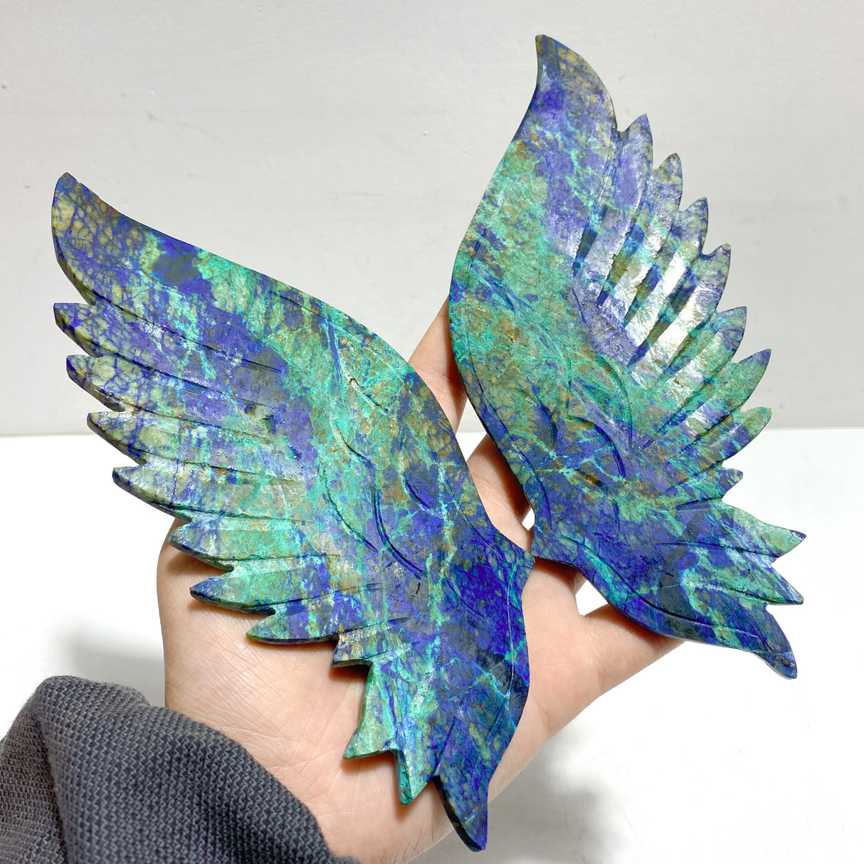 Unique Phoenix Pine Stone Angel Wing Carving With Stand