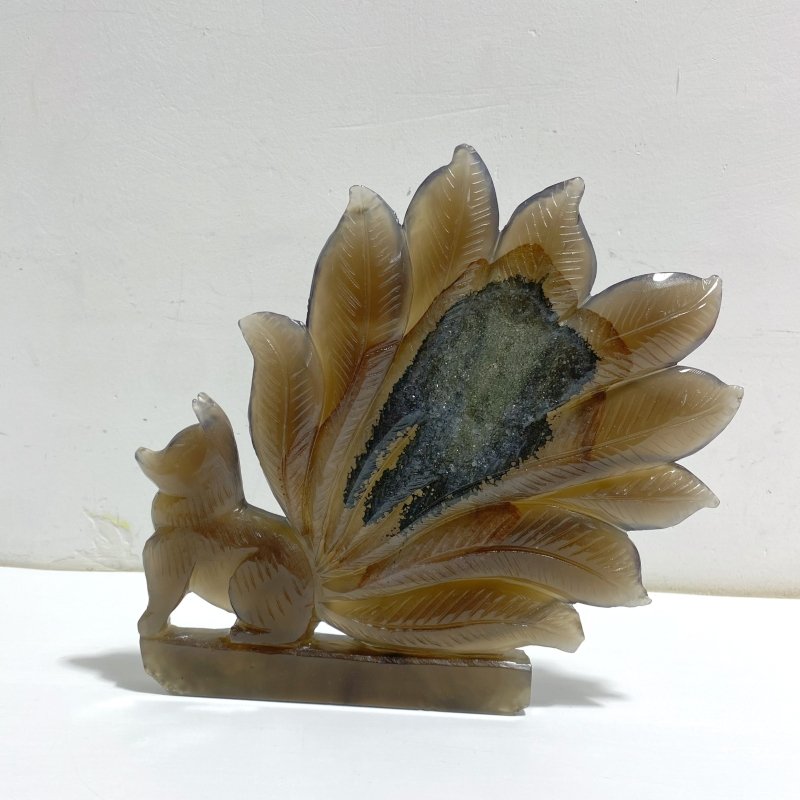 Geode Agate Druzy Nine - tailed Fox Carving 11 - Wholesale Crystals