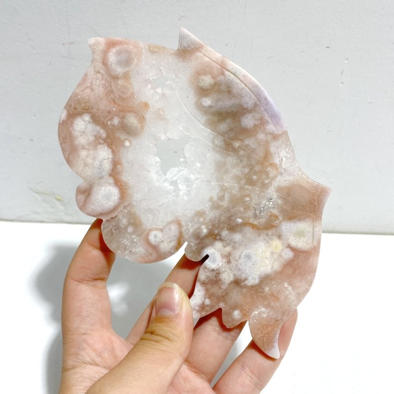 Geode Sakura Flower Agate Butterfly Wing Carving With Stand - Wholesale Crystals