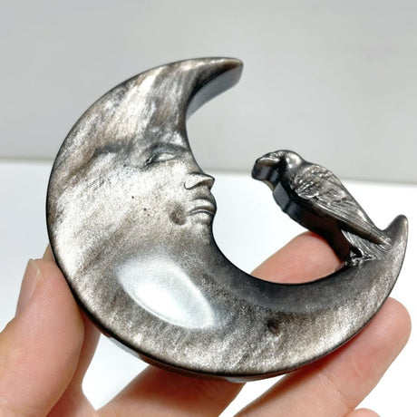 Gold Sheen Obsidian Silver Sheen Obsidian Moon Face Crow Carving Wholesale - Wholesale Crystals